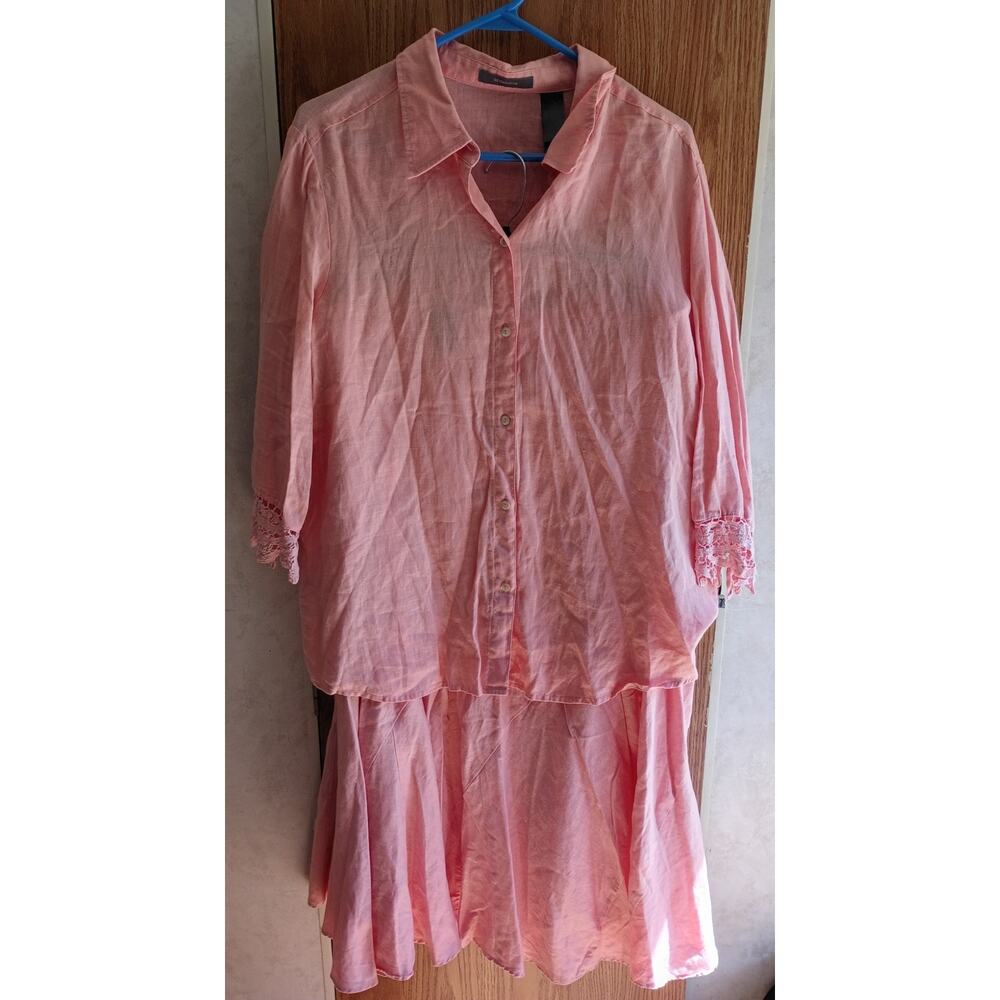Vtg Liz Claiborne Linen 2Pc Set Size 16 Peach Broomstick Maxi Skirt Cottagecore